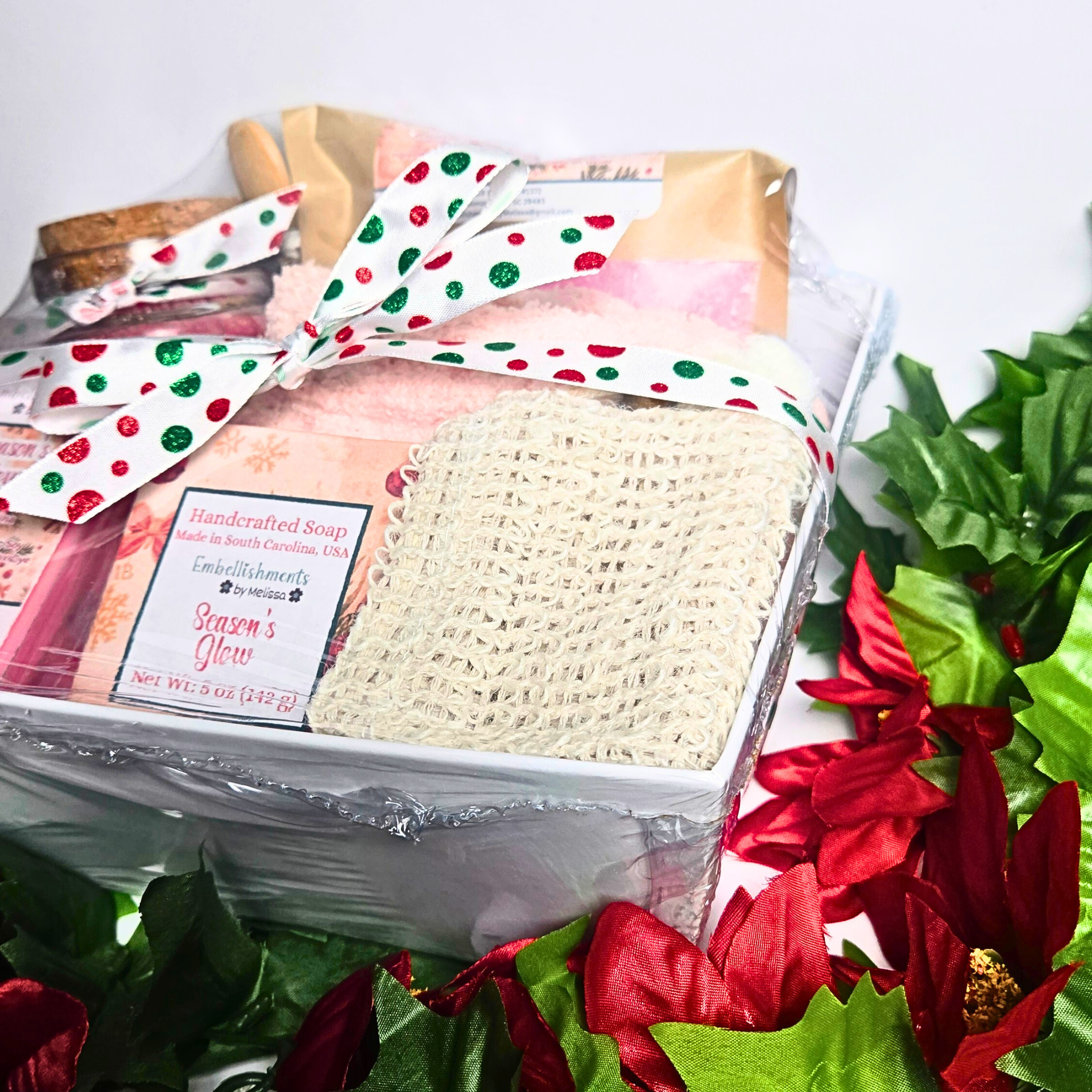Season's Glow Gift Basket – Handcrafted Soap, Bath Salts, Sugar Scrub & Wax Melts Set