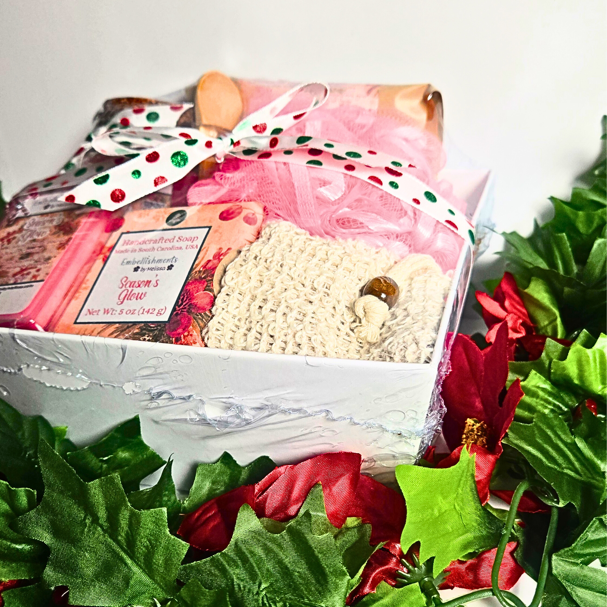 Season's Glow Gift Basket – Handcrafted Soap, Bath Salts, Sugar Scrub & Wax Melts Set