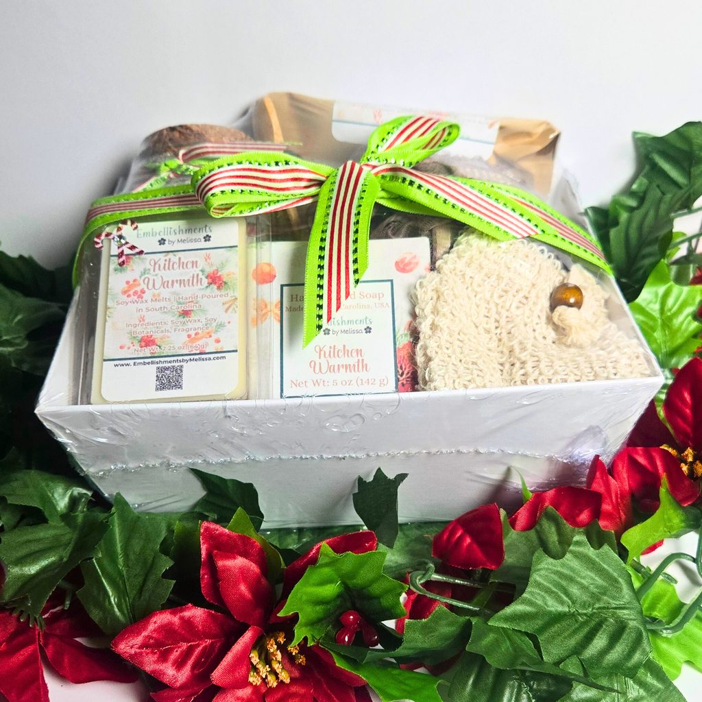 Kitchen Warmth Gift Basket – Handcrafted Soap, Bath Salts, Sugar Scrub & Wax Melts Set