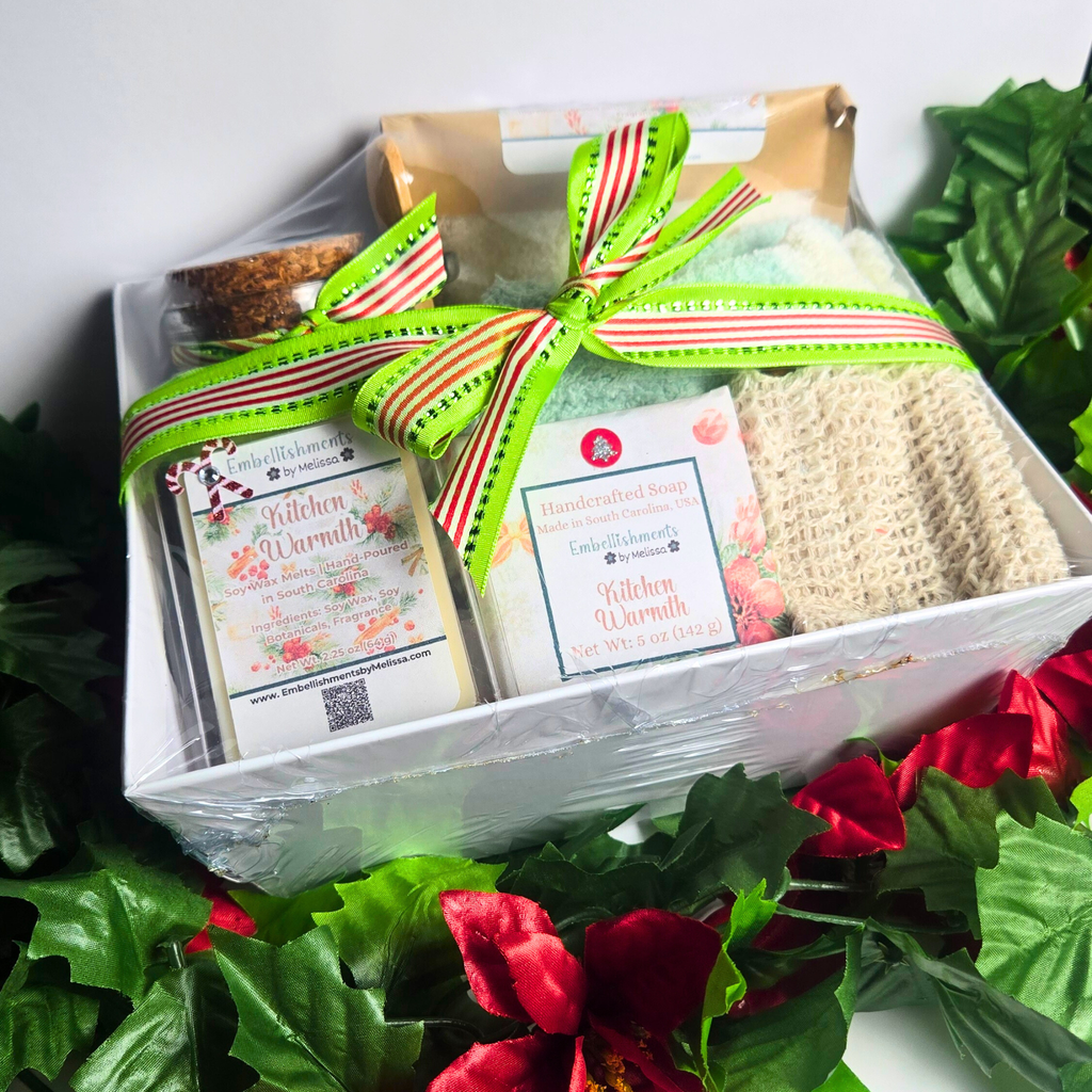 Kitchen Warmth Gift Basket – Handcrafted Soap, Bath Salts, Sugar Scrub & Wax Melts Set