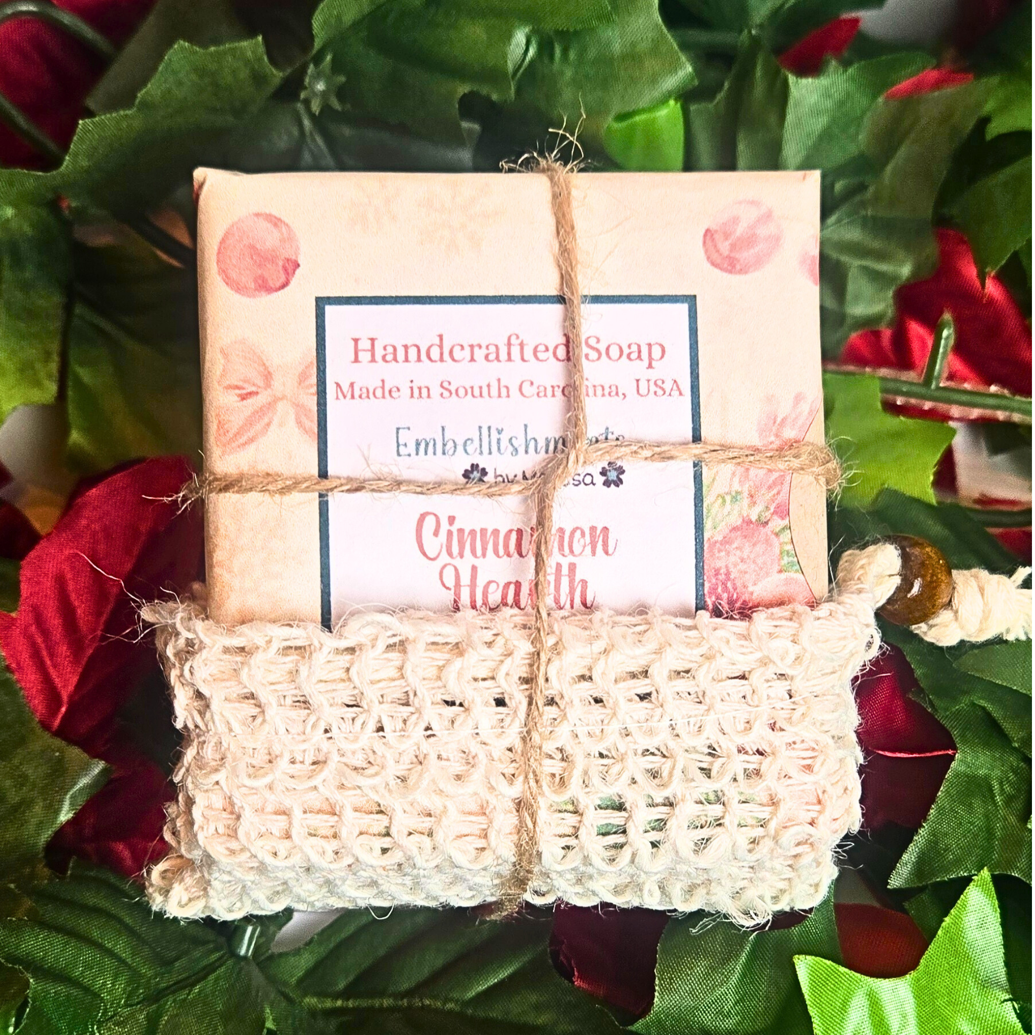 Christmas Gift Set – Handcrafted Soap, Soap Saver Bag & Heart-Shaped Wax Melts (5 Scents Available)