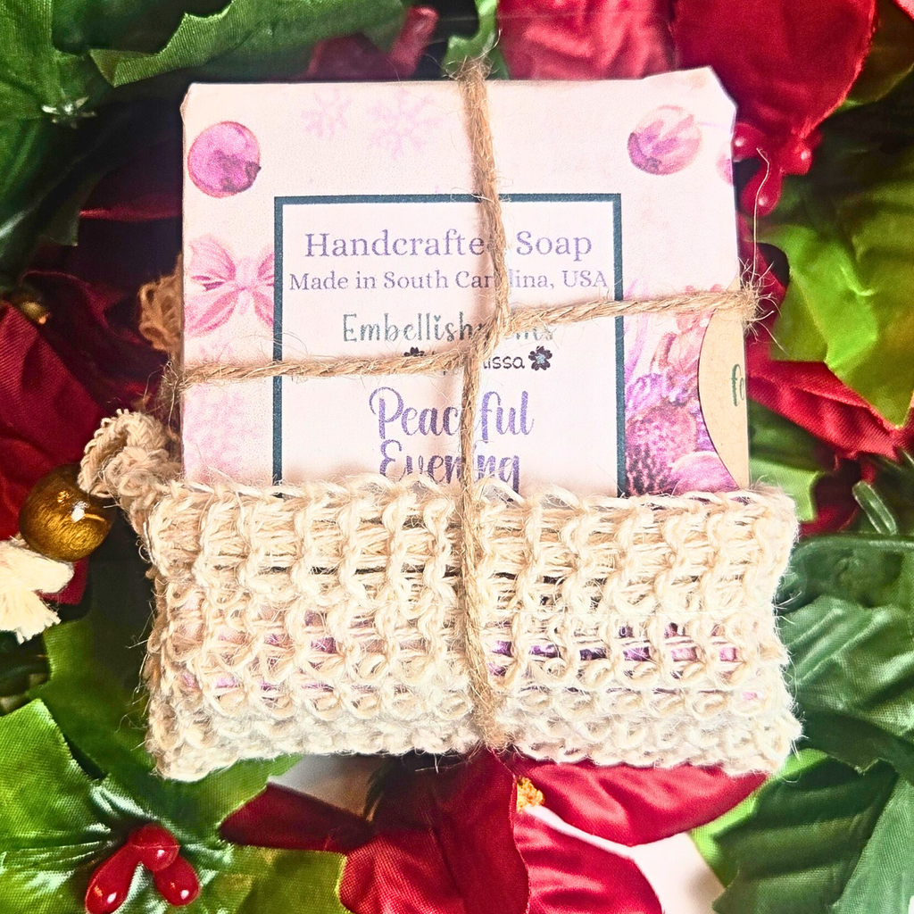 Christmas Gift Set – Handcrafted Soap, Soap Saver Bag & Heart-Shaped Wax Melts (5 Scents Available)