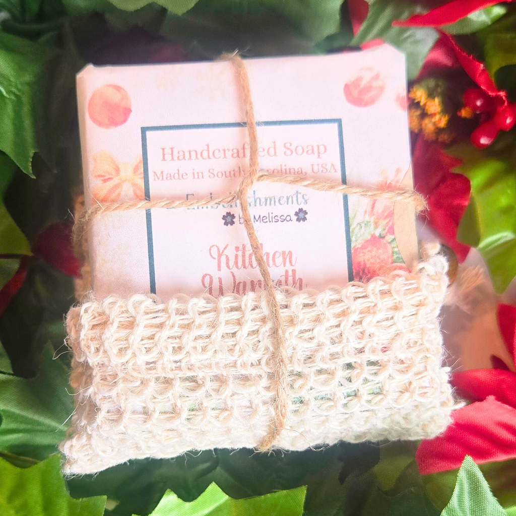 Christmas Gift Set – Handcrafted Soap, Soap Saver Bag & Heart-Shaped Wax Melts (5 Scents Available)