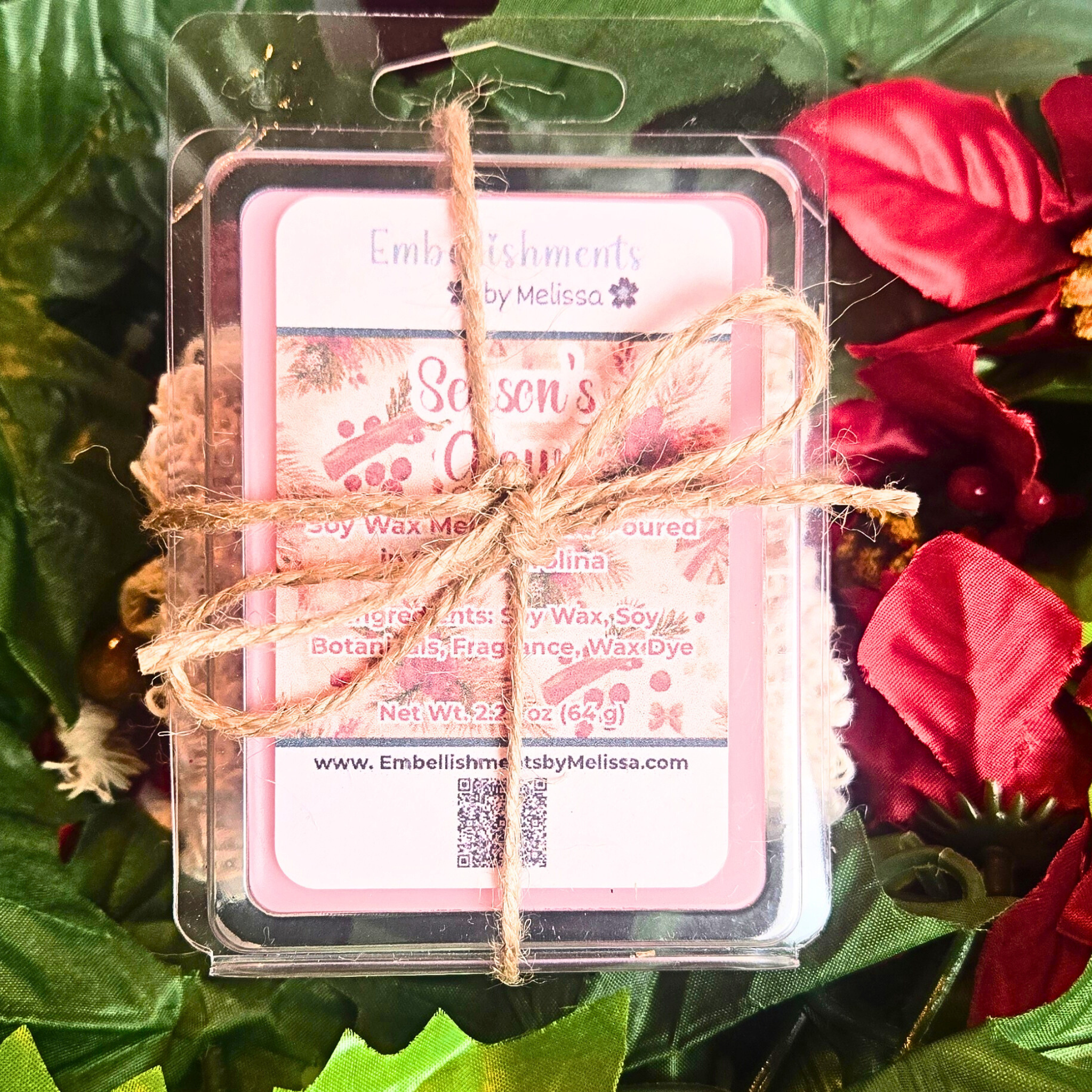 Christmas Gift Set – Handcrafted Soap, Soap Saver Bag & Heart-Shaped Wax Melts (5 Scents Available)
