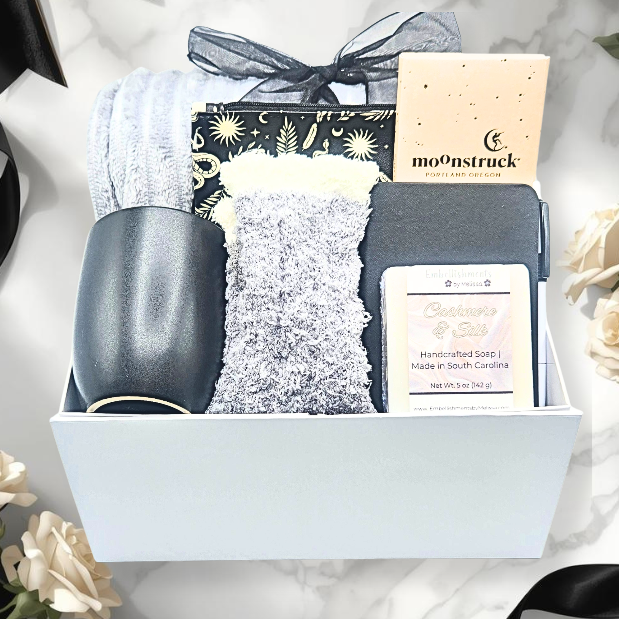 Luxury Black Gift Set for Her | Self-Care, Accessories & Chocolate