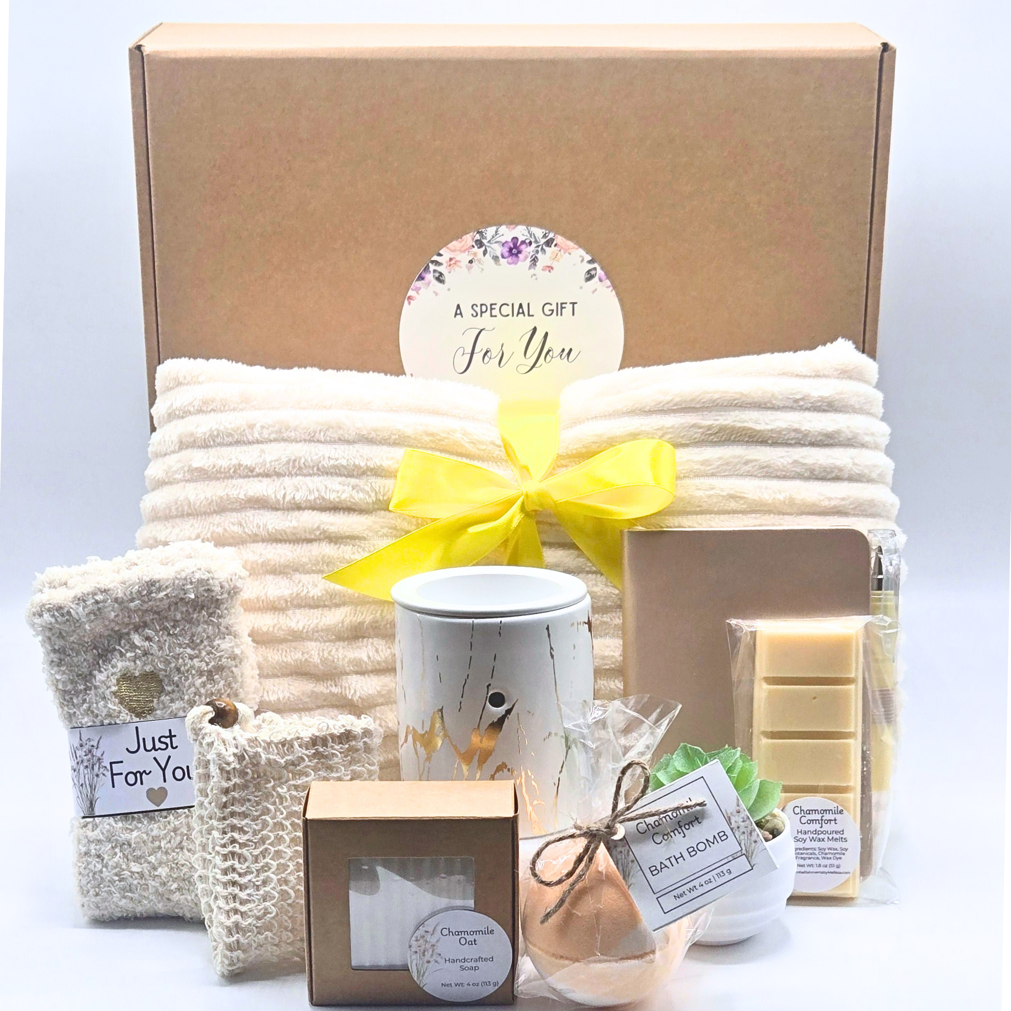 Wax Melt Warmer Gift Set for Her – Cozy Blanket, Bath & Home Spa Gift Box (Available in 3 Fragrances)