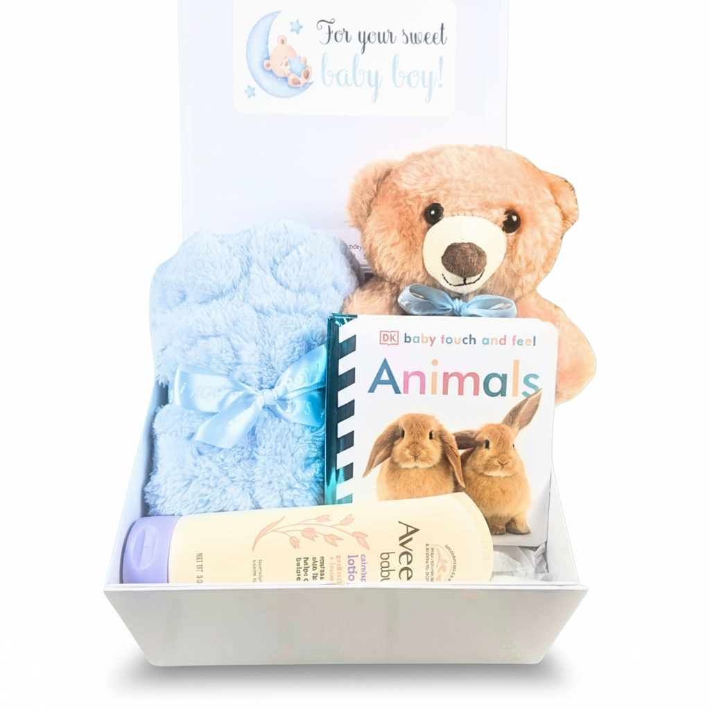 Baby Boy Gift Set with Blanket, Stuffed Bear & Keepsakes