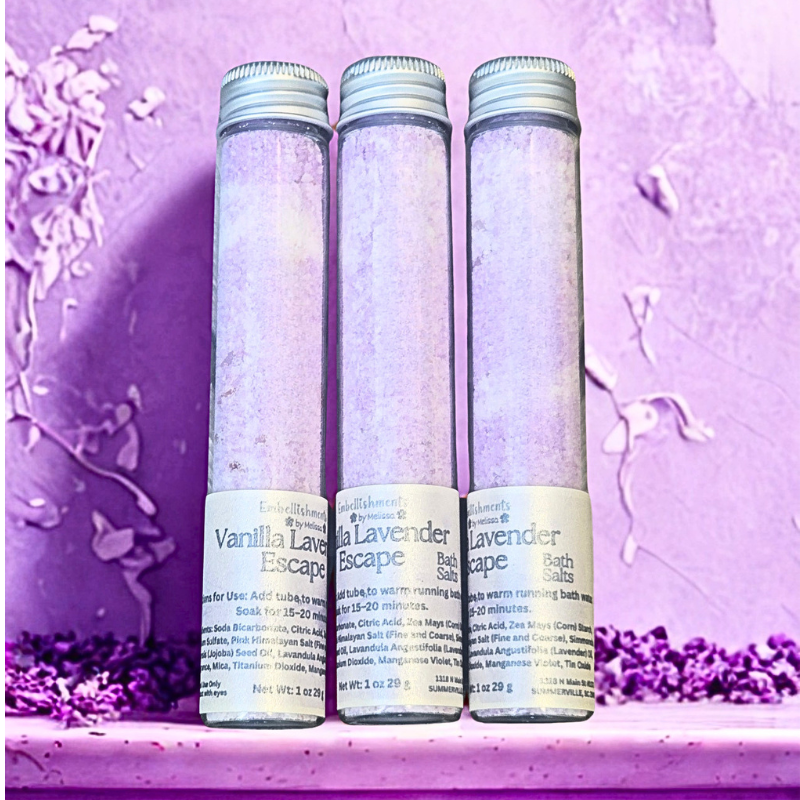 Relaxing Vanilla Lavender Fizzing Bath Salt Tubes – Aromatherapy Spa Soak for Mind & Body (3-pk)