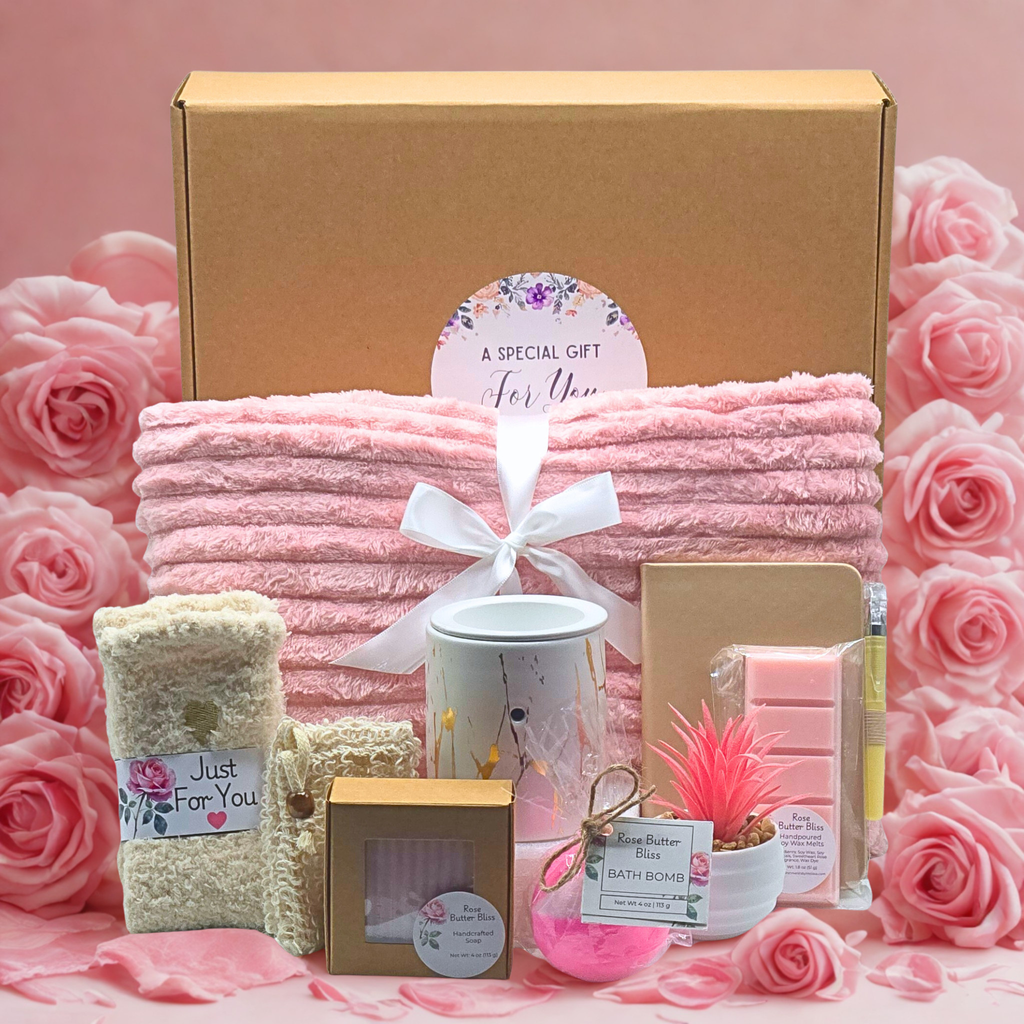 Wax Melt Warmer Gift Set for Her – Cozy Blanket, Bath & Home Spa Gift Box (Available in 3 Fragrances)