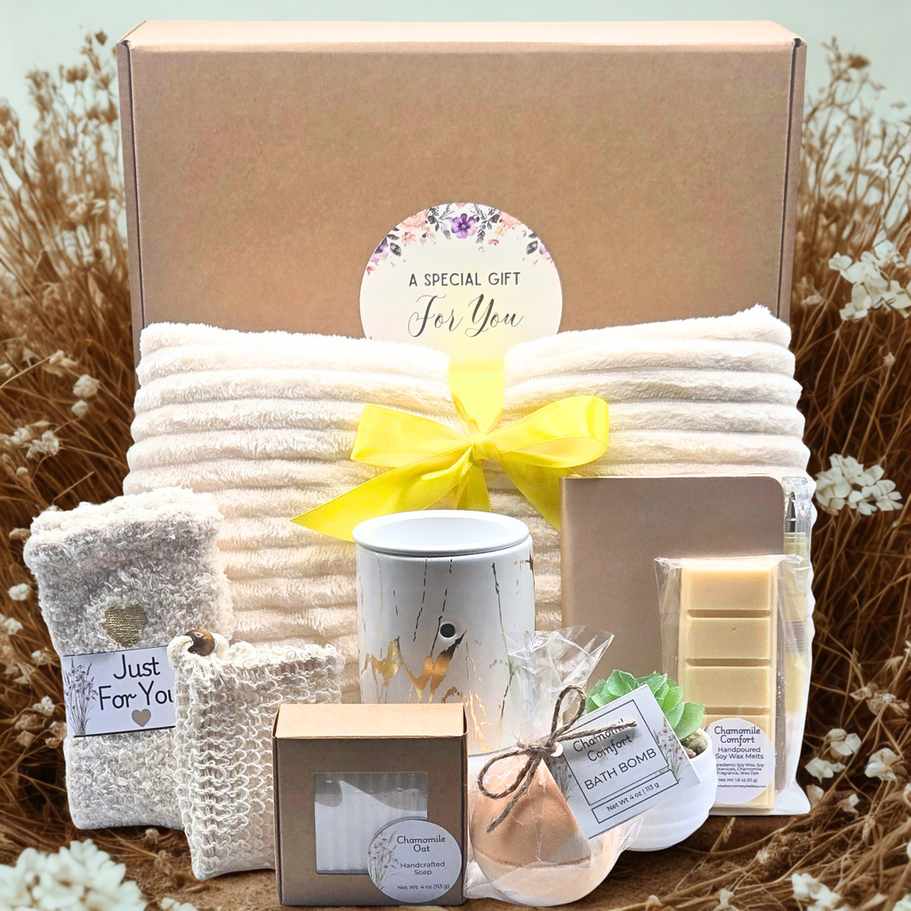 Wax Melt Warmer Gift Set for Her – Cozy Blanket, Bath & Home Spa Gift Box (Available in 3 Fragrances)