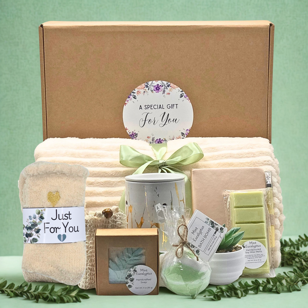 Wax Melt Warmer Gift Set for Her – Cozy Blanket, Bath & Home Spa Gift Box (Available in 3 Fragrances)