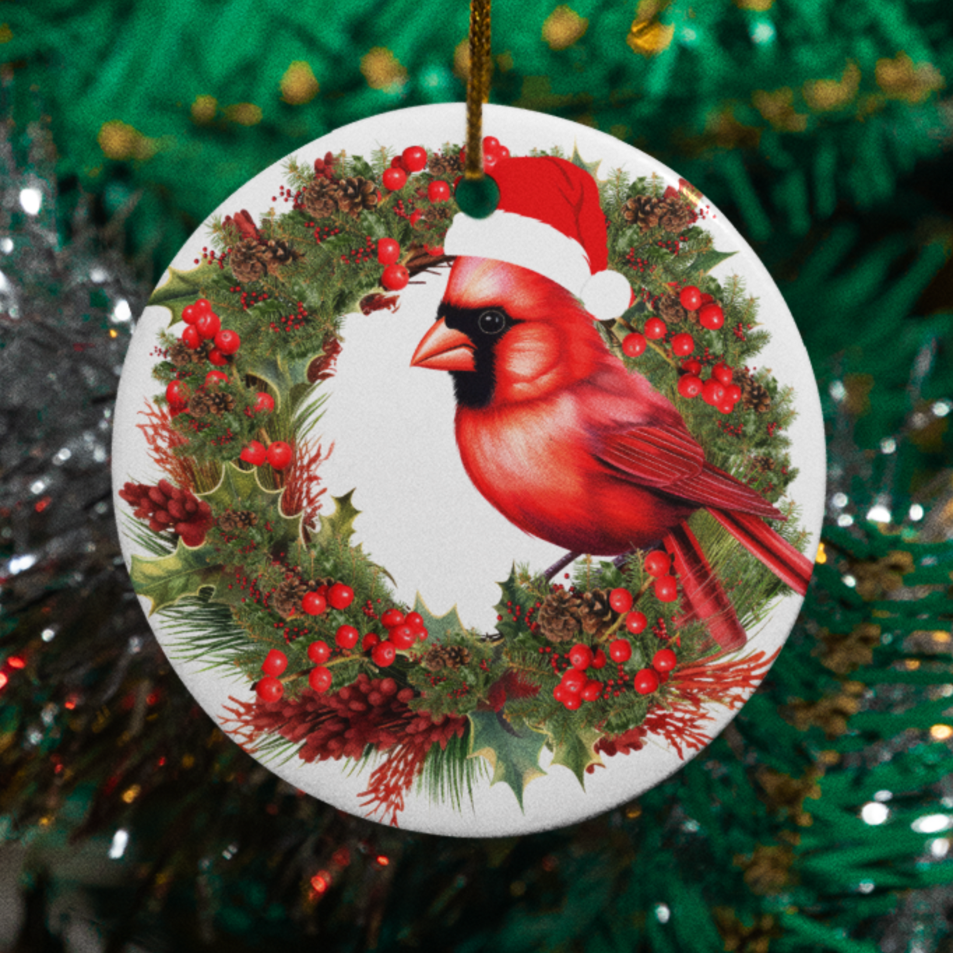 Vibrant cardinal ornament, perfect for holiday decoration.