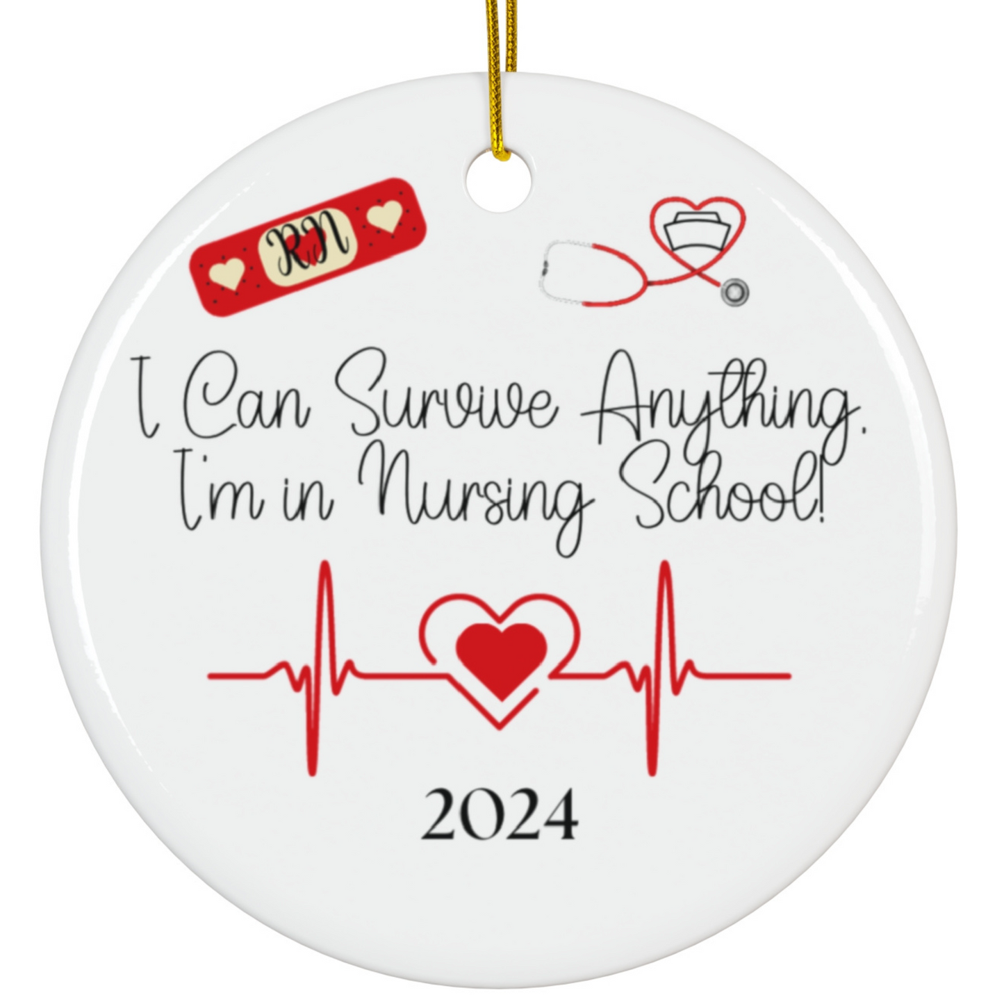 Nursing School Christmas ornament in a round shape, ideal for tree decoration and honoring future nurses.