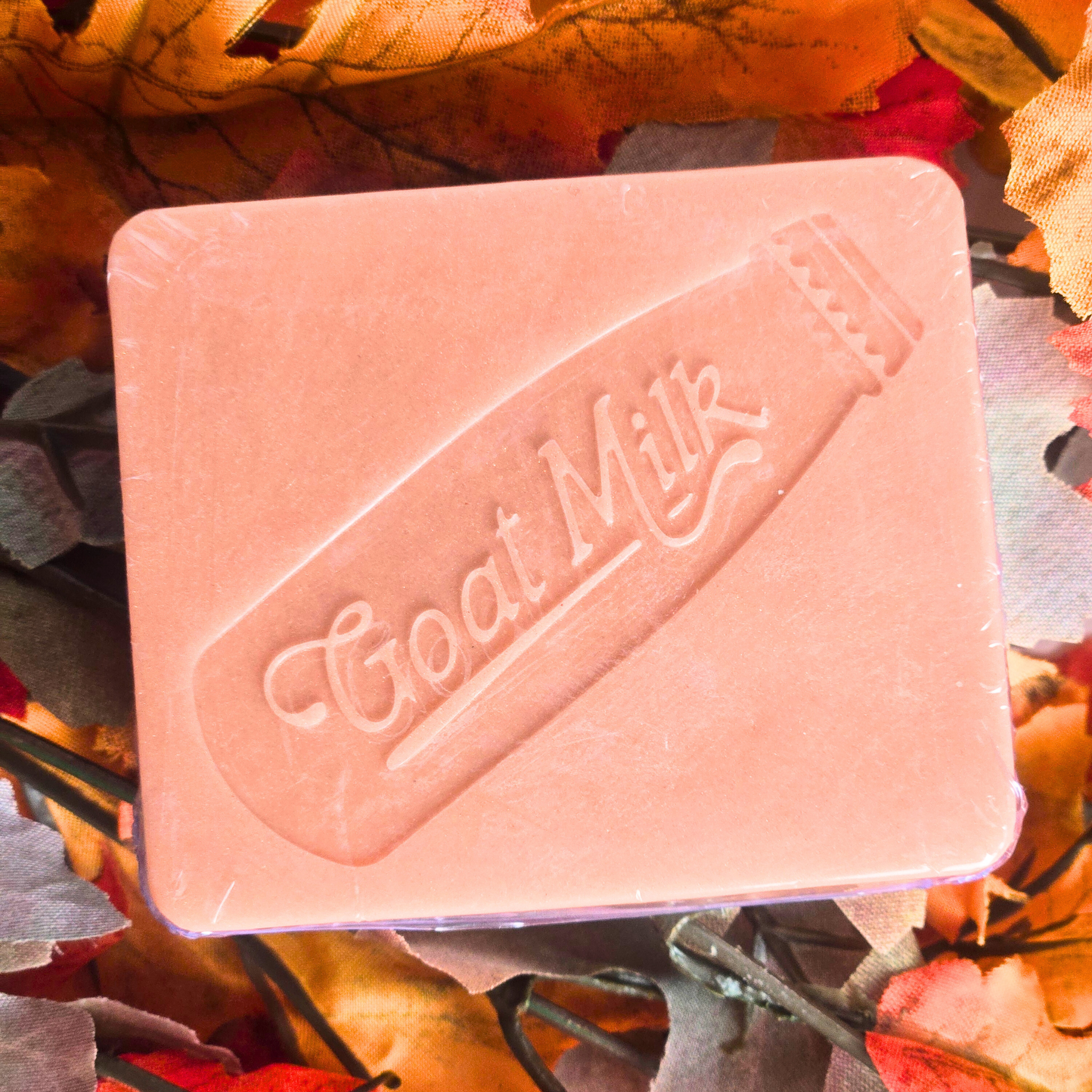 Handmade pumpkin spice soap, packaged view.