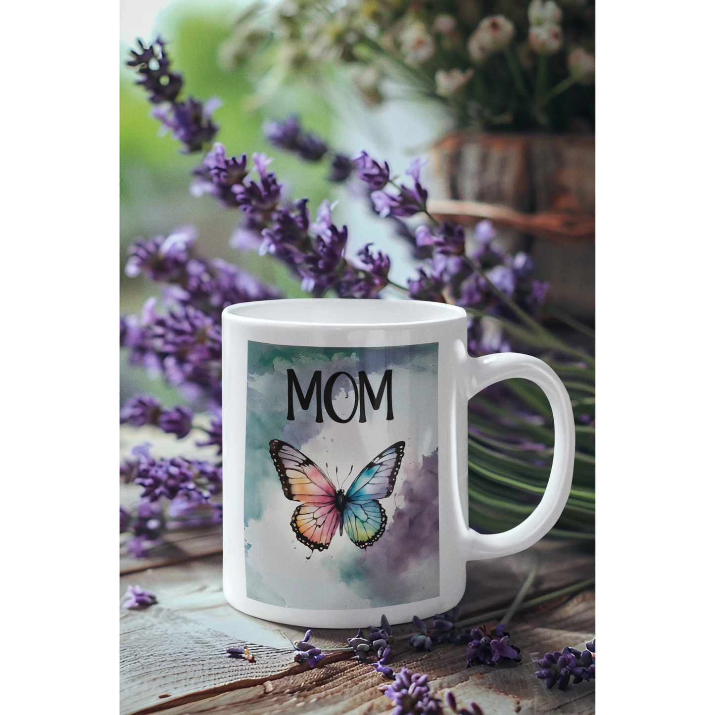 Beautiful Watercolor Mom Coffee Mug with Butterfly Design, 11oz – Perfect Gift for Moms