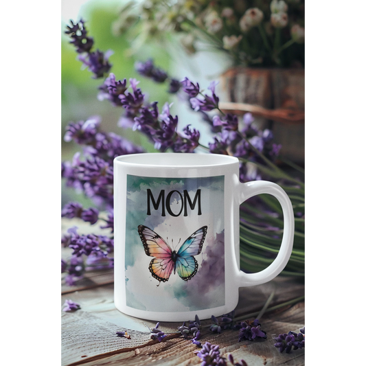 Beautiful Watercolor Mom Coffee Mug with Butterfly Design, 11oz – Perfect Gift for Moms