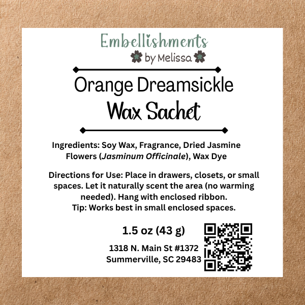 Orange Dreamsicle Botanical Soy Wax Sachets – Long-Lasting Home Fragrance Gift 1.5 oz (43 g)