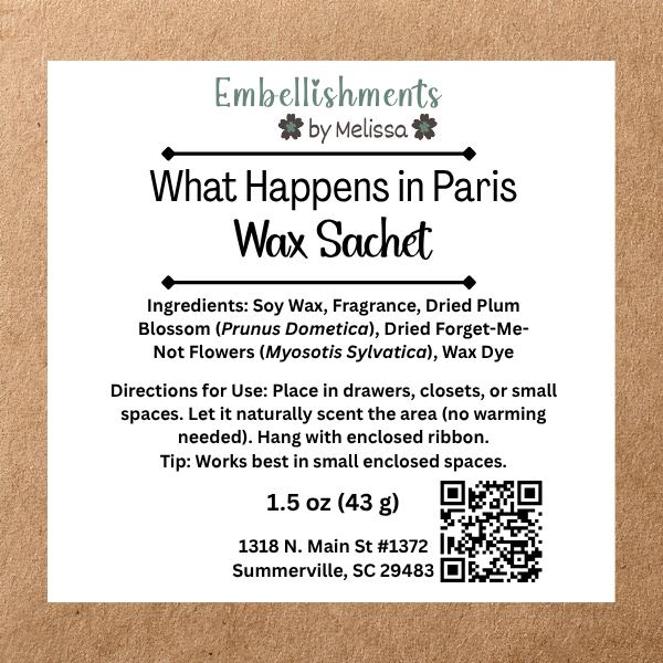 What Happens in Paris Botanical Soy Wax Sachets – Long-Lasting Home Fragrance Gifts 1.5 oz (43 g)