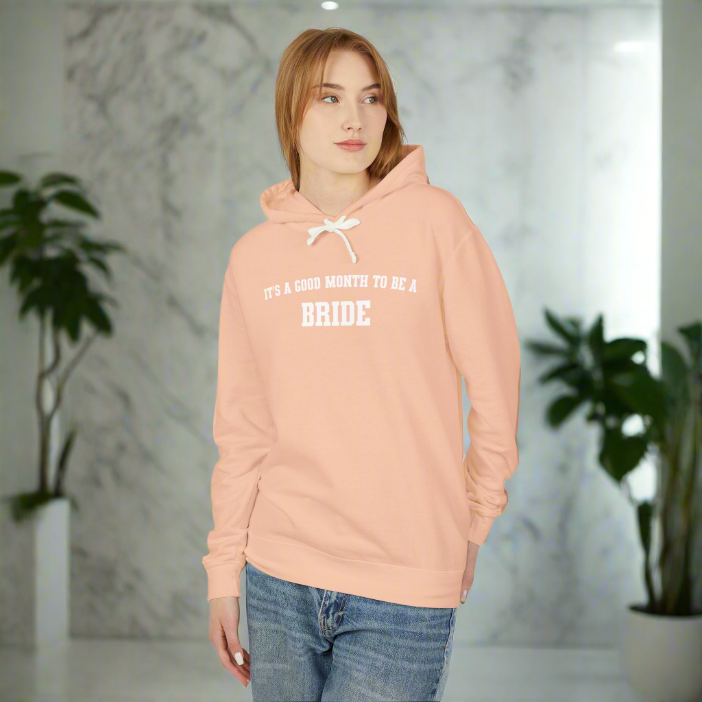 Personalized "It's A Good Month to Be a Bride" Sweatshirt - Celebrate Your Love! Lightweight Hooded Sweatshirt - Embellishments by Melissa