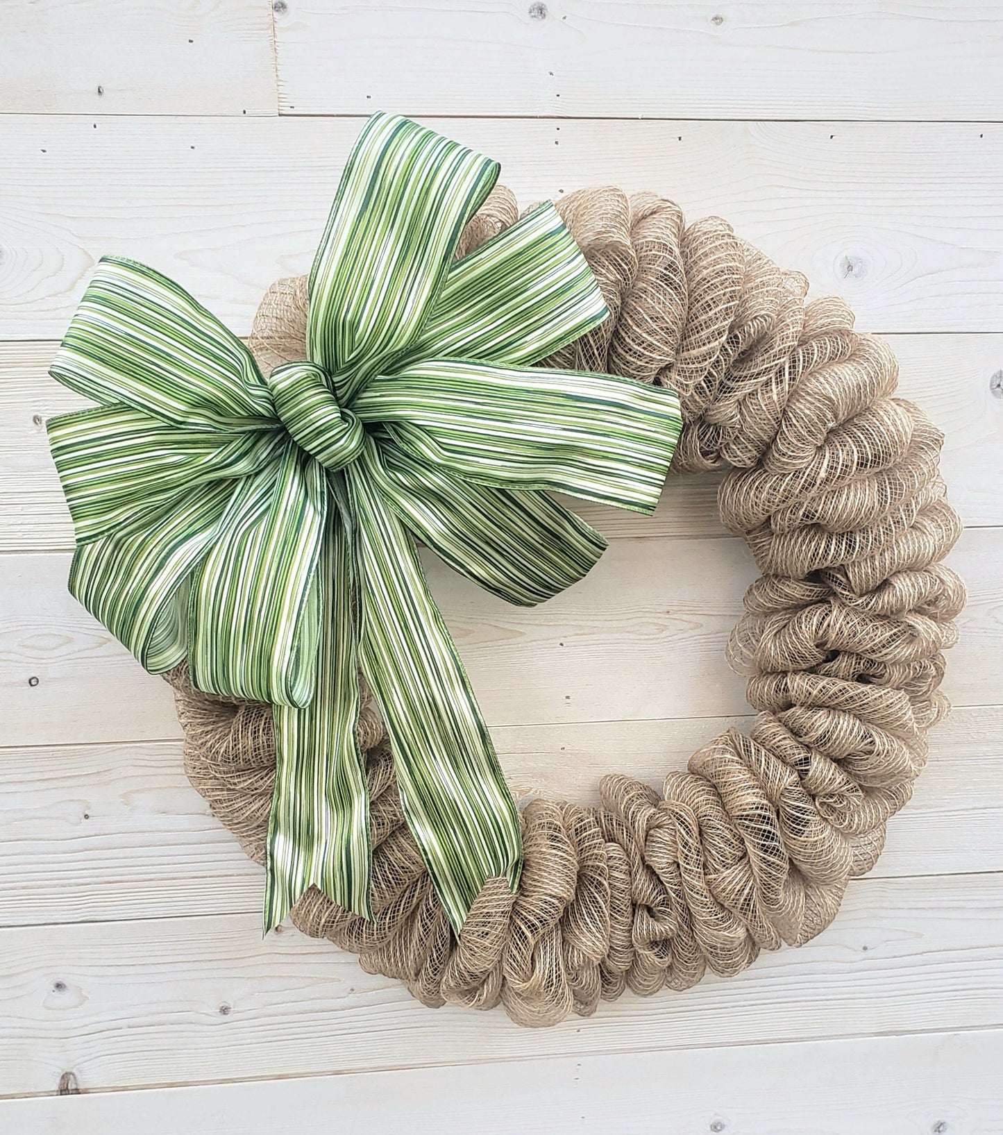 Farmhouse Style Deco Mesh Wreath for gift or self, front view.
