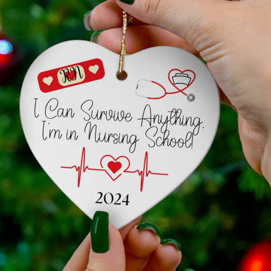 Nursing school ornament showcasing a resilient heart design, symbolizing strength and dedication, ideal for students and graduates.