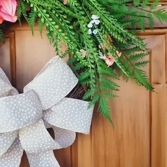 Farmhouse Style Wreath, Floral Wreath, Wreath with Bow