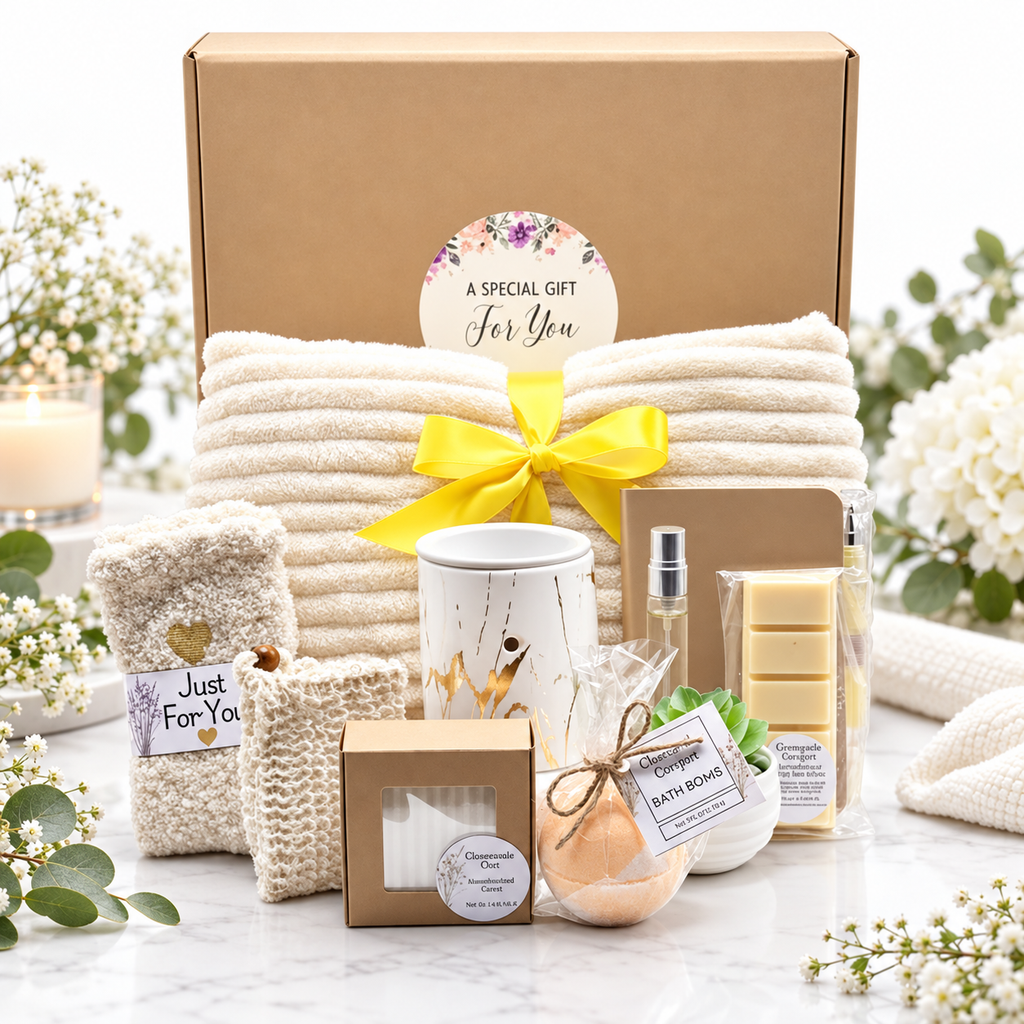 Cozy Self-Care Gift Box with Wax Melt Warmer & Handmade Essentials