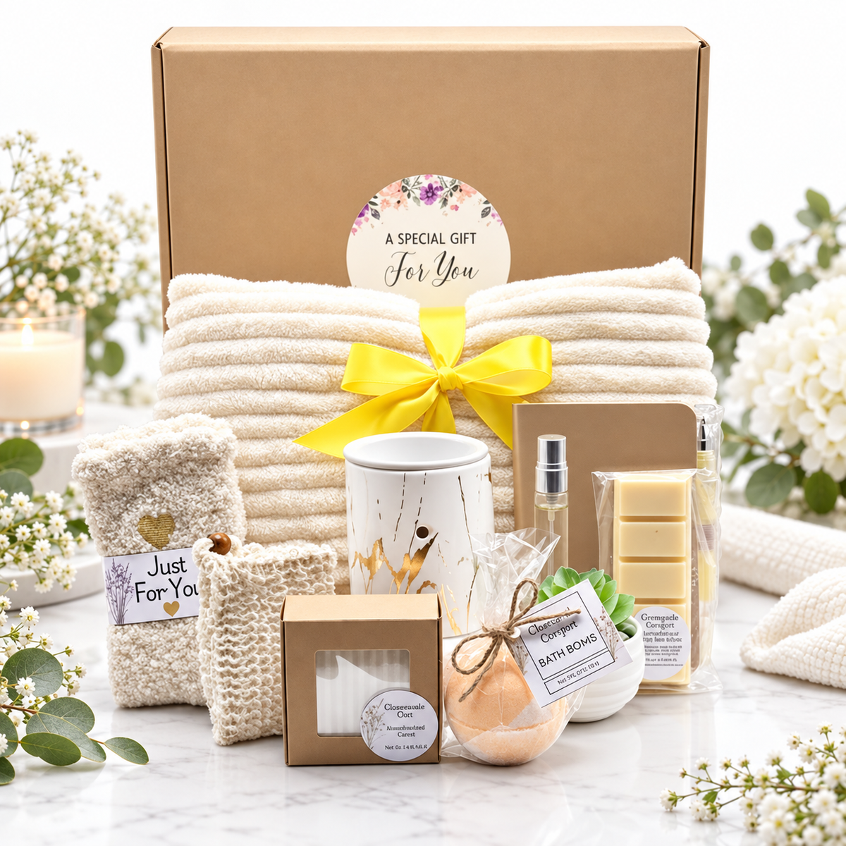 Cozy Self-Care Gift Box with Wax Melt Warmer & Handmade Essentials