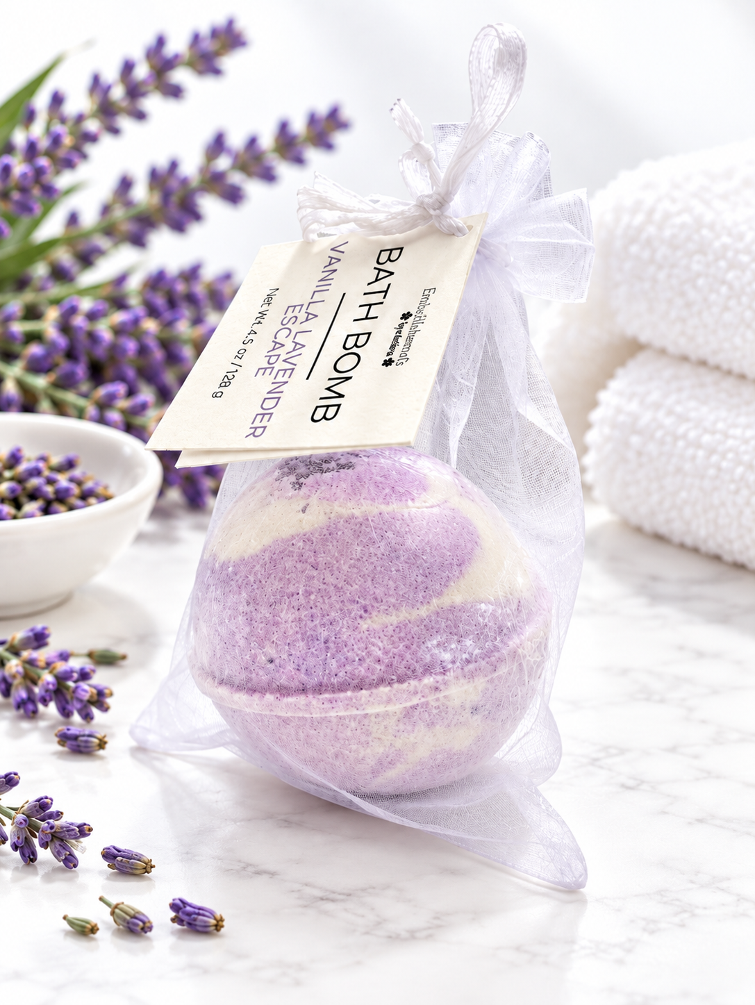 Vanilla Lavender Escape Bath Bomb with White Kaolin Clay