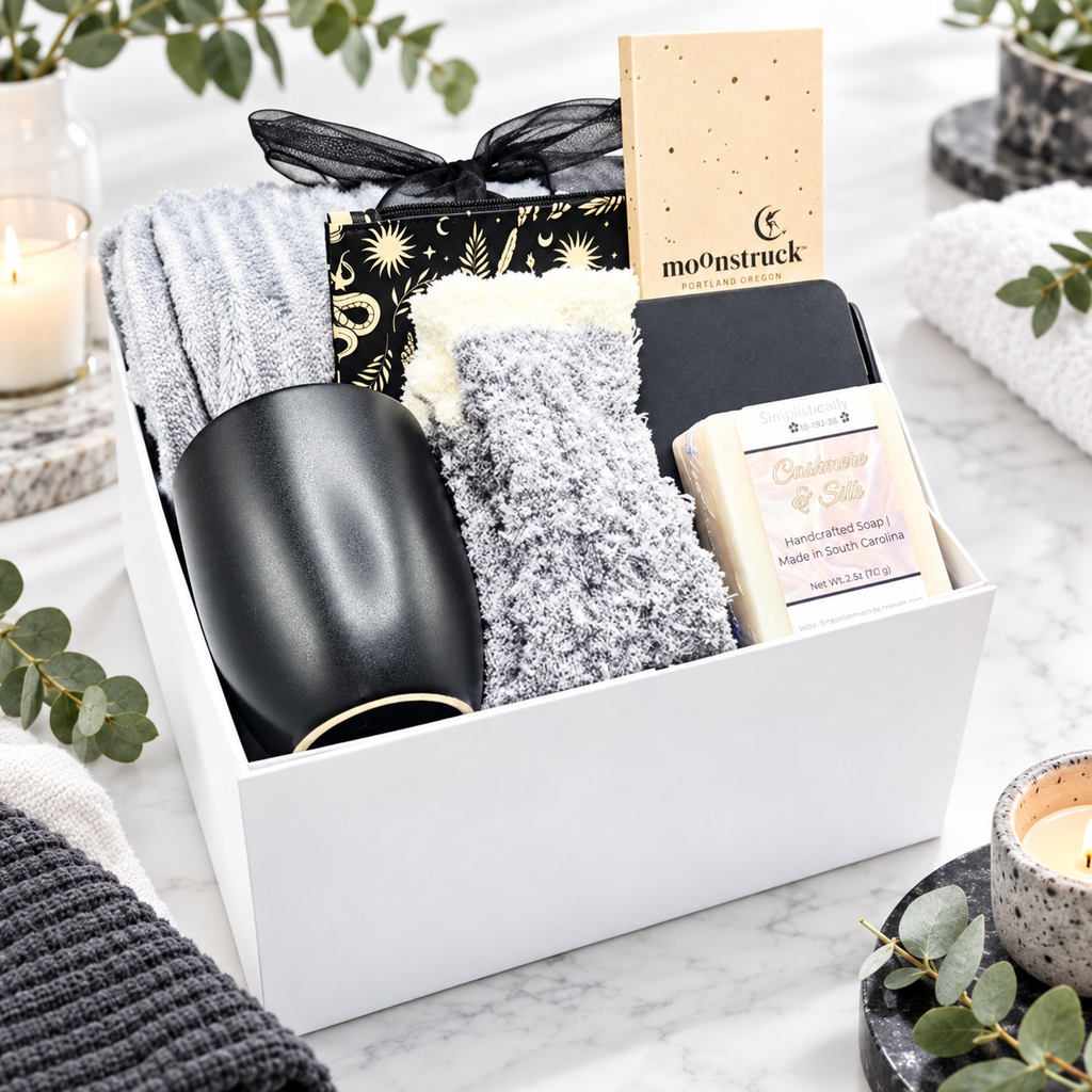 Black Gift Set for Her Self-Care Accessories & Chocolate Gift Box