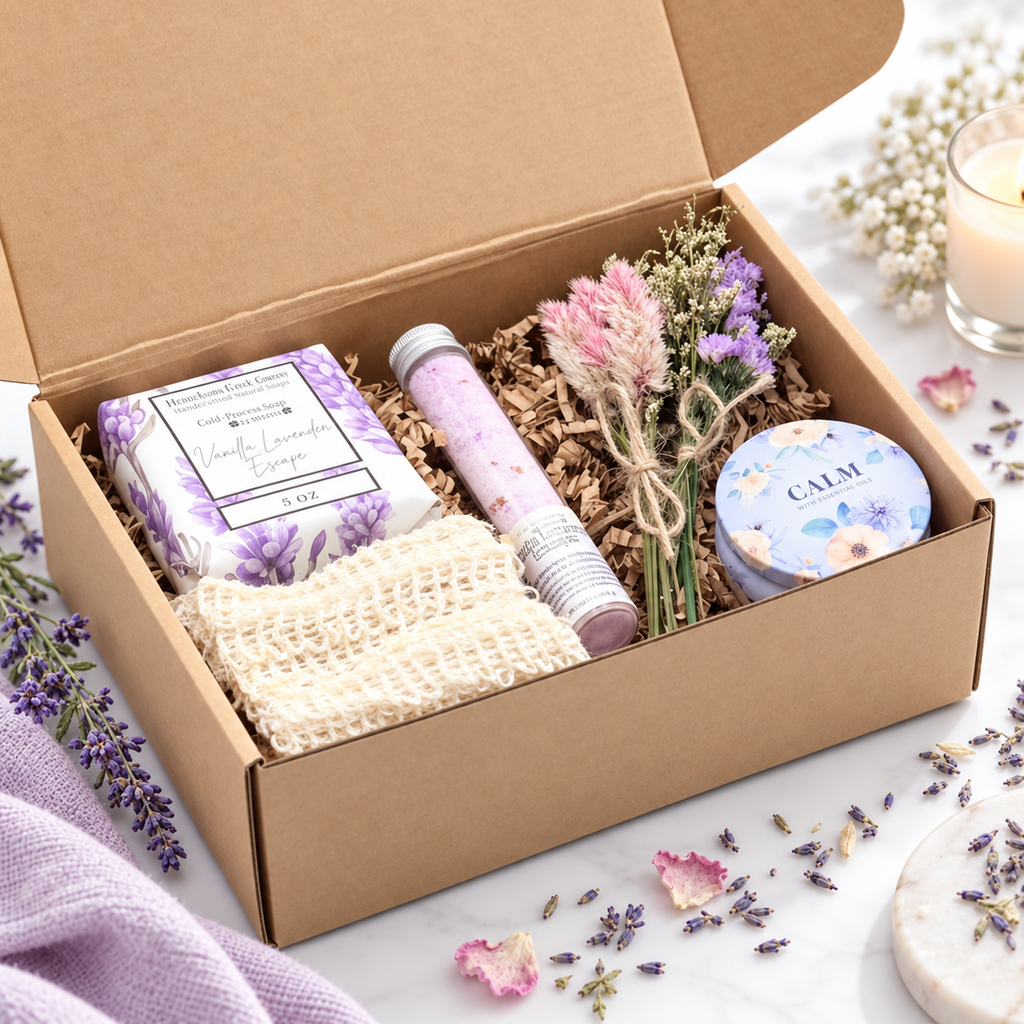 Vanilla Lavender Escape Gift Box for Mom Relaxing Self Care Gift Set