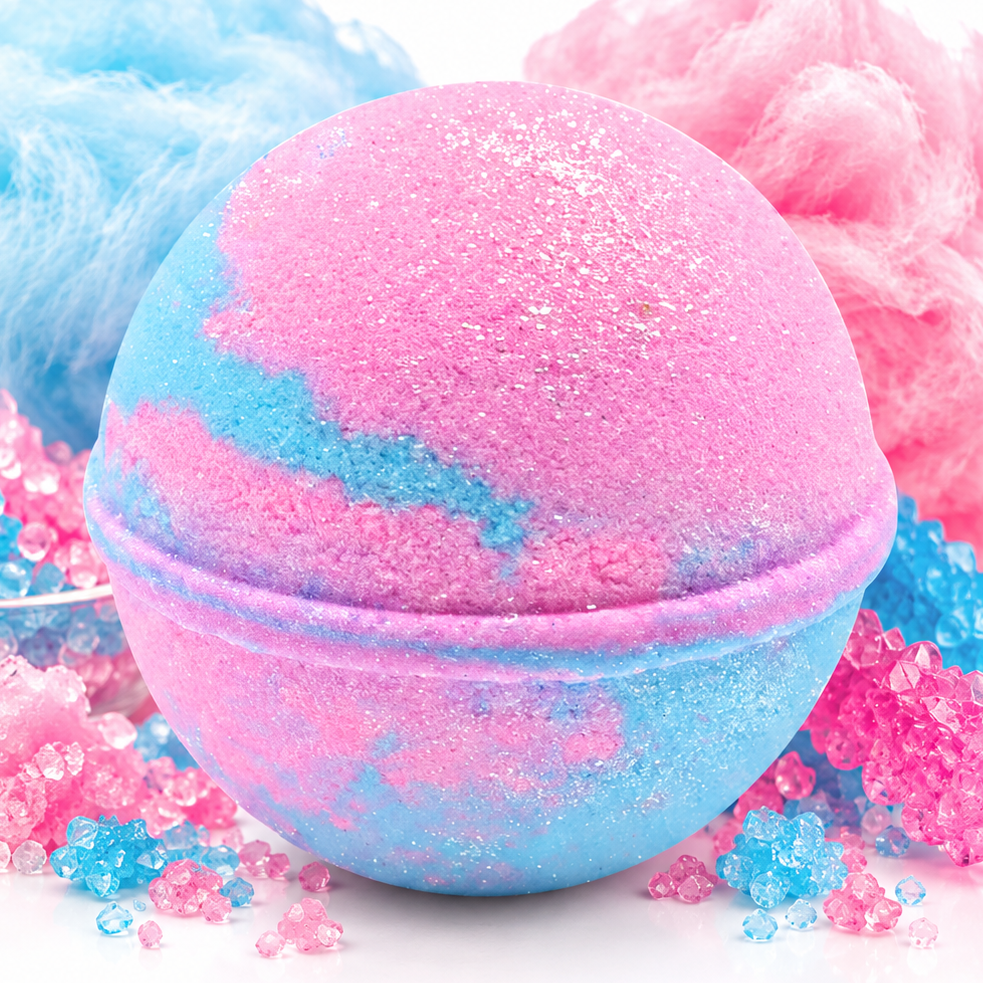 Sparkly Cotton Candy Bath Bombs with Luxury Oils