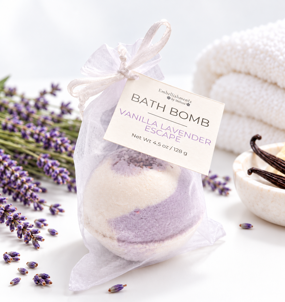 Vanilla Lavender Escape Bath Bomb with White Kaolin Clay