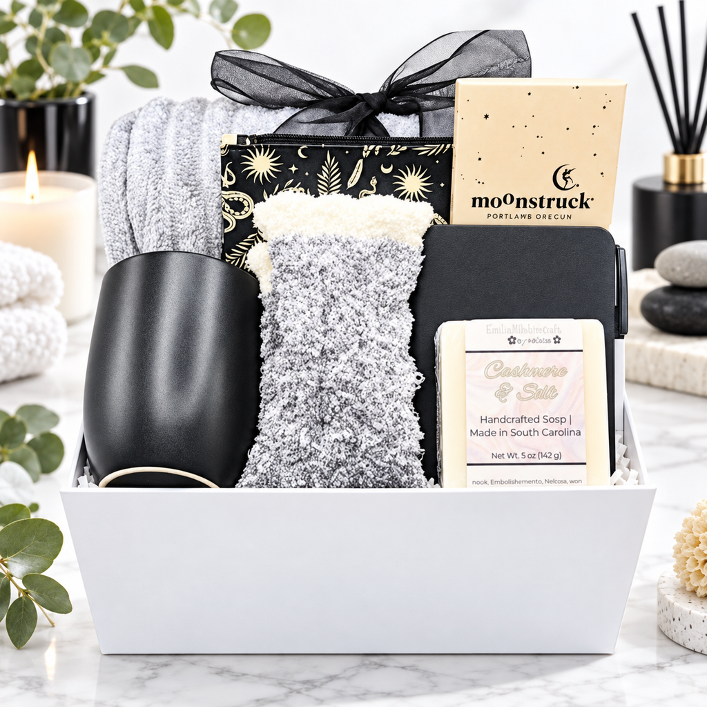 Black Gift Set for Her Self-Care Accessories & Chocolate Gift Box