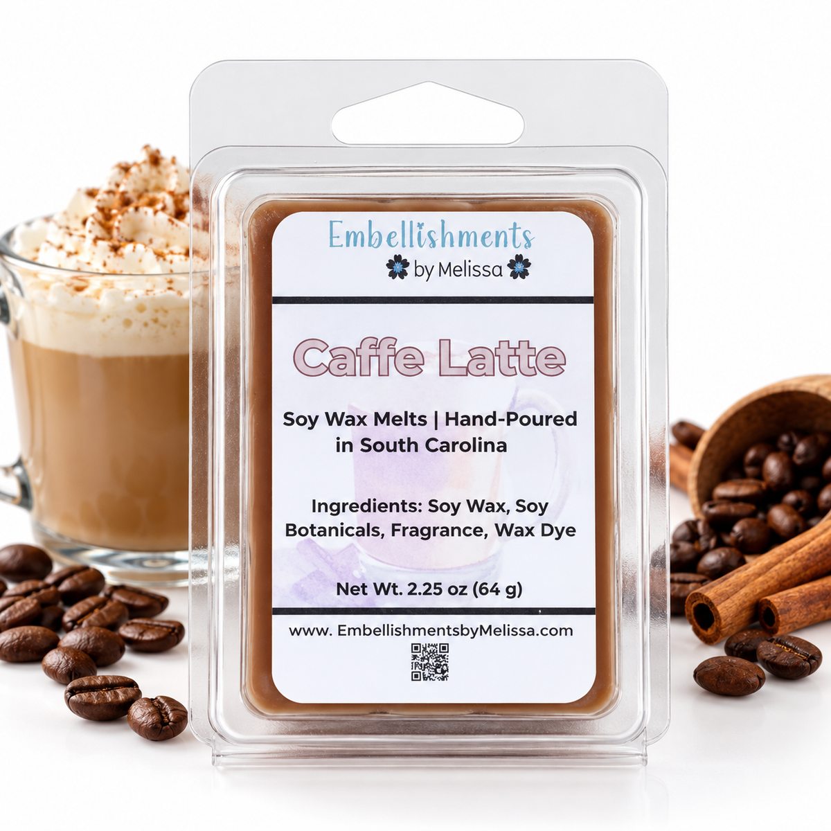 Caffè Latte Soy Wax Melts – Coffee Scented, Hand-Poured, Long-Lasting Aroma