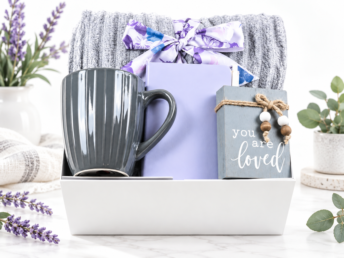 Cozy Grey Self Care Gift Box for Her