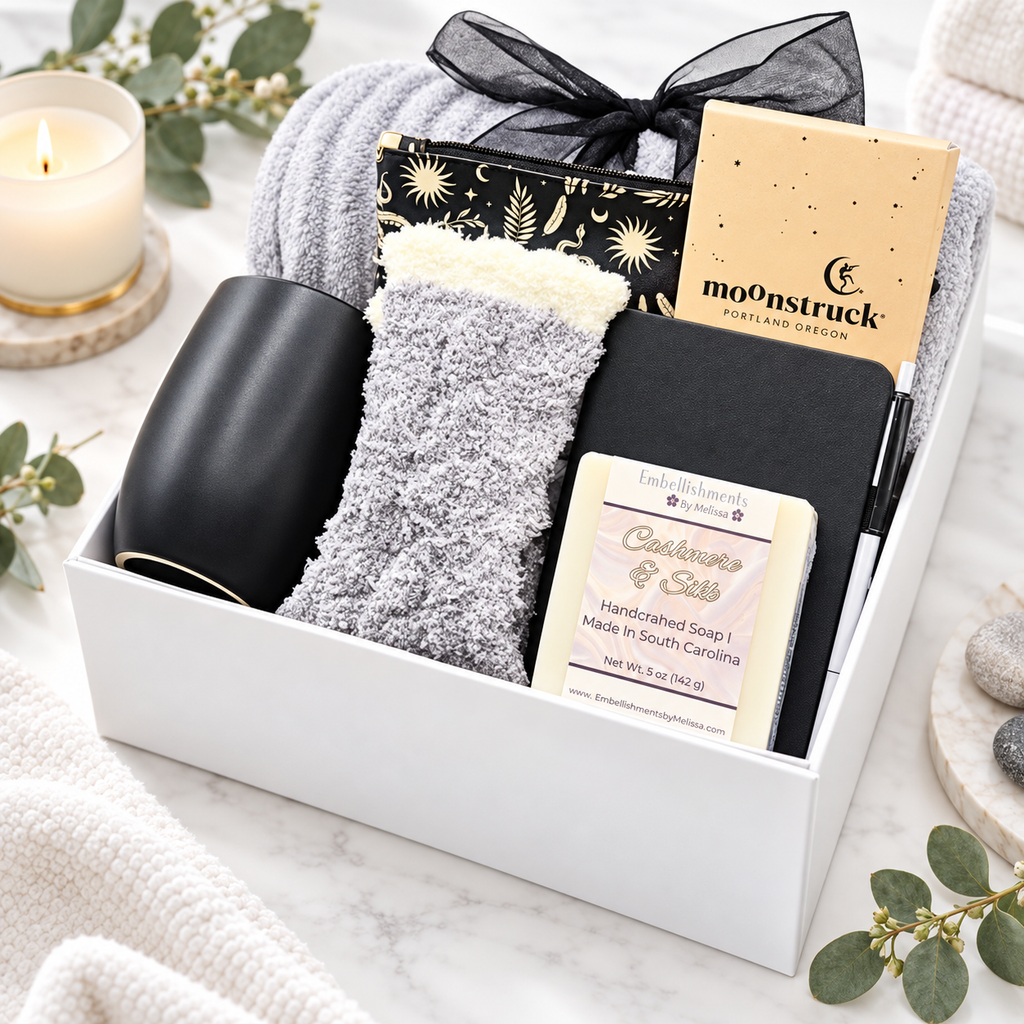 Black Gift Set for Her Self-Care Accessories & Chocolate Gift Box