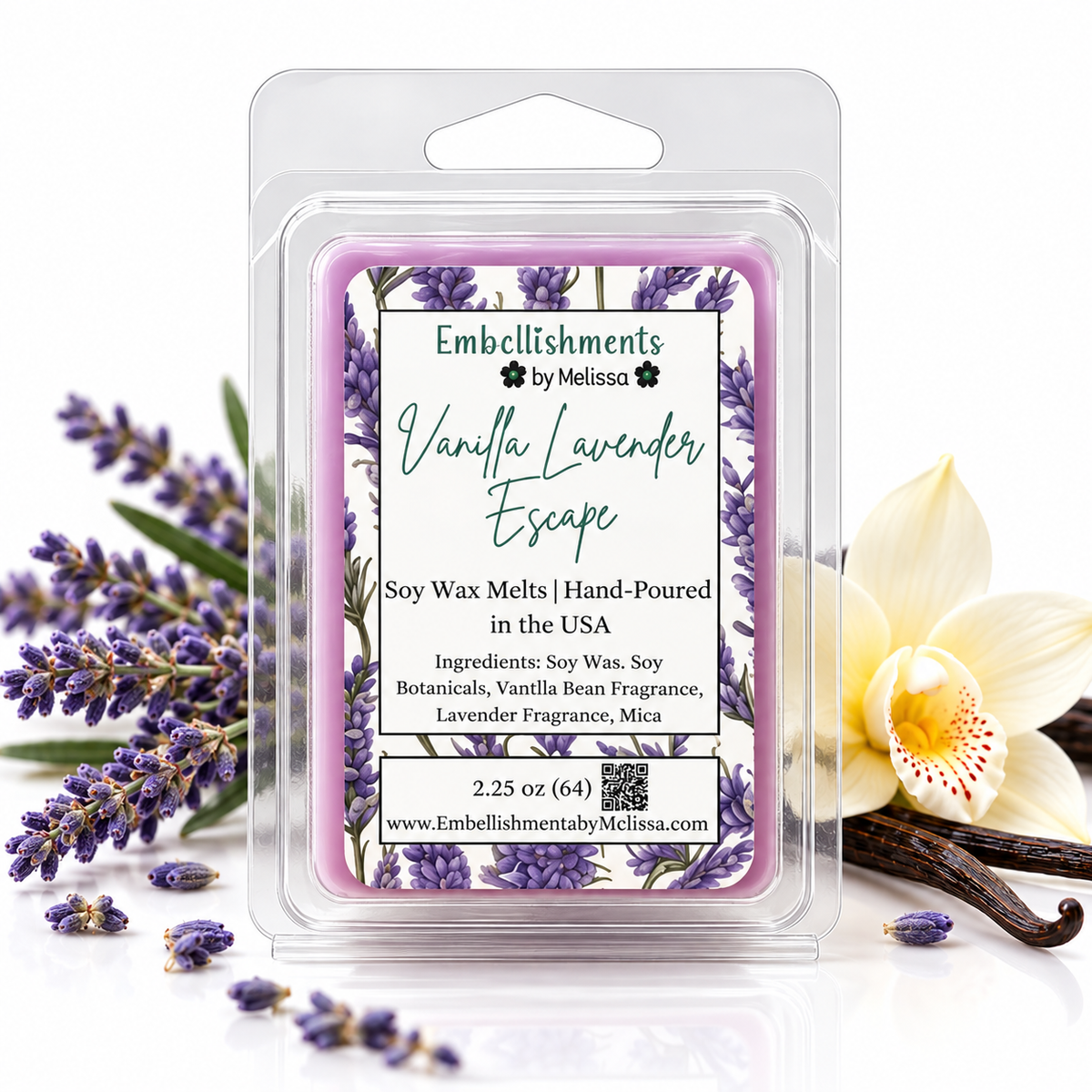 Vanilla Lavender Escape – Scented Soy Wax Melts for Home Fragrance 2.25 oz (64 oz)