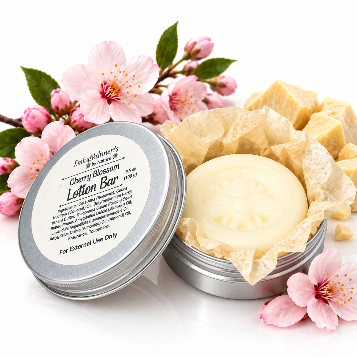 Cherry Blossom Solid Lotion Bar Handmade Skincare Gift