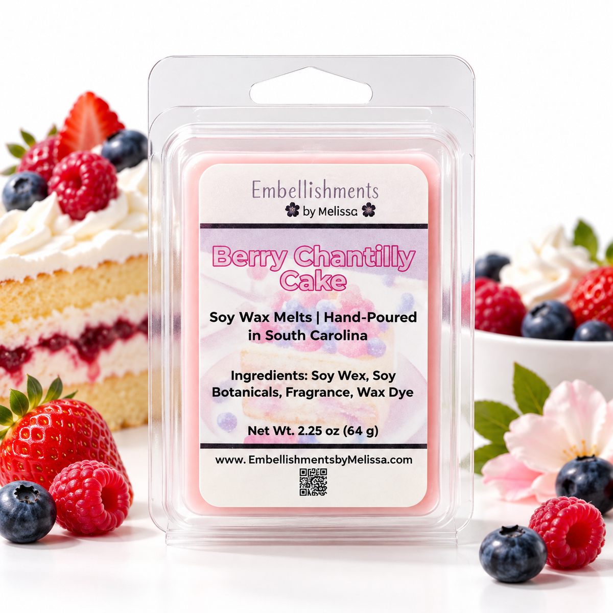 Berry Chantilly Cake Soy Wax Melts – Sweet Berry & Cream Scent 2.25 oz (64 g)