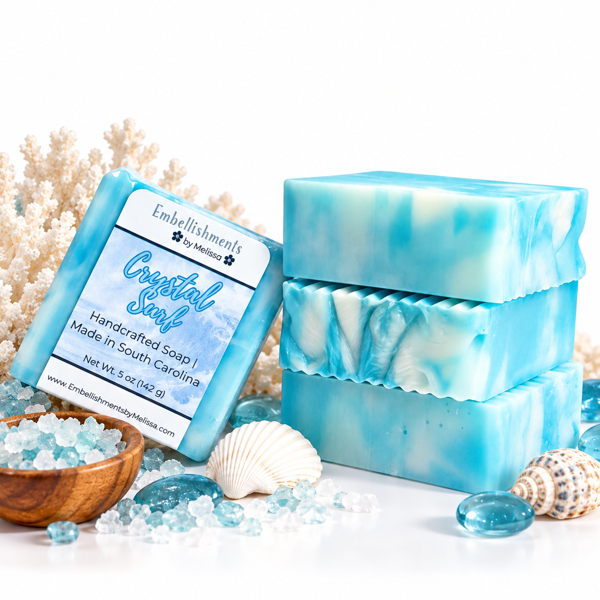 Crystal Surf | Handcrafted Ocean-Inspired Goat Milk Soap (5 oz)